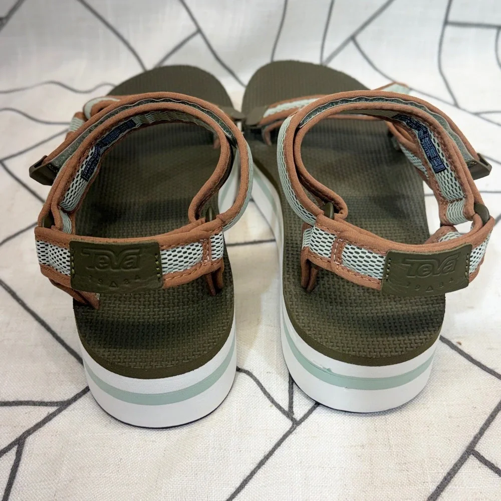 Teva Midform Universal Sandals Size 8 Green Mesh Platform Strappy 1102451 READ